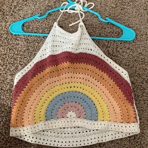 Rainbow crochet open back tank top from American Eagle